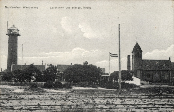 North Sea resort Wangerooge in East Frisia, lighthouse, Protestant church