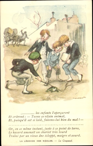 Artysta KP Poulbot, Francisque, La Legende des Siecles, Le Crapaud, dzieci bawiące się ropuchą