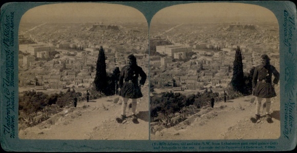 Stereo Photo Athens Greece, Panorama of Lykabettos, Soldier