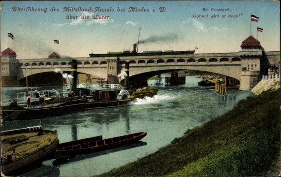 PC Minden in Westphalia, transfer of the Mittelland Canal over the Weser, paddle steamer Prussia