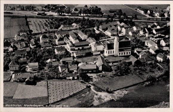 Postcard Marklkofen Lower Bavaria, aerial photograph