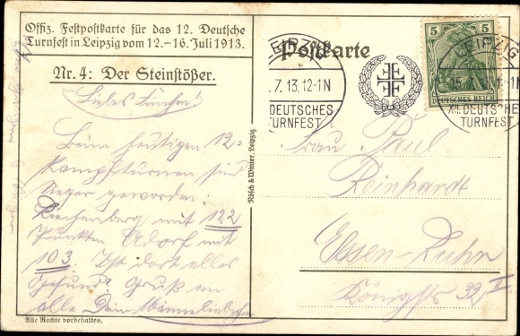 Artist PC driver, H., 12th German Gymnastics Festival in Leipzig 1913, man throws stone