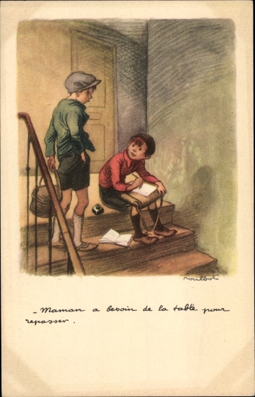 Artist Postcard Poulbot, Francisque Mom needs the ironing board