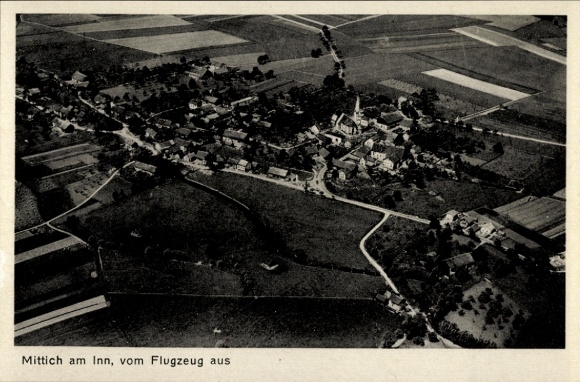 Postcard Mittich Neuhaus am Inn Lower Bavaria, aerial photograph