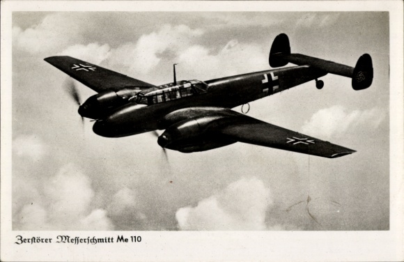 Postcard Destroyer Messerschmitt Me 110, fighter aircraft, Luftwaffe