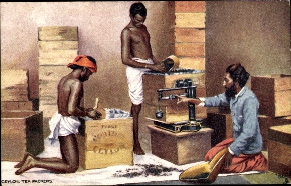 KP artystyczna Ceylon Sri Lanka, pakowaczki do herbaty, wagi, pudełka na herbatę