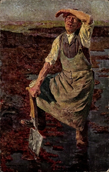 Artist Postcard Firle, Walther, The Peat Cutter, Munich Artist No. 3
