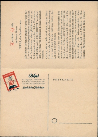Klappkunstenaar Ak reclame, Frankfurter Illustrierte, Oskar, veel onrustige familieman