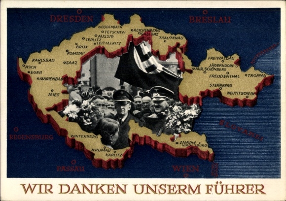 Postal stationery Postcard We thank our Führer, Sudetenland, Bohemia, Moravia, Hitler
