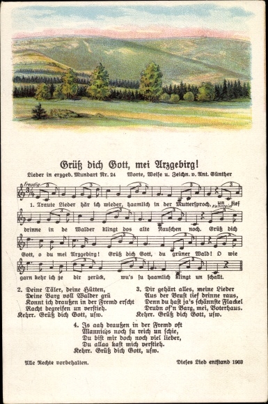 Song Postcard Günther, Anton, Hello God, my Arzgebirg, Ore Mountain dialect No. 24, Keilberg