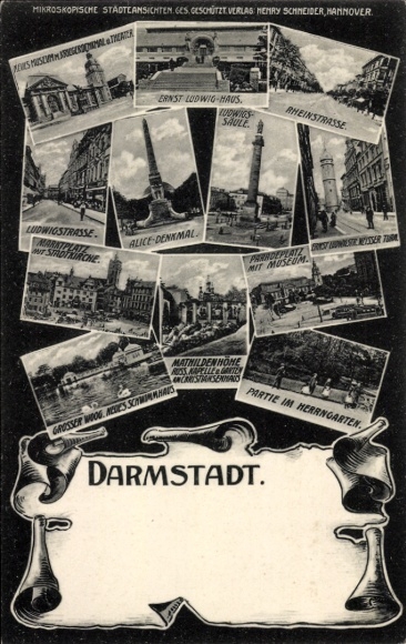 Postcard Darmstadt in Hesse, Ernst Ludwig House, Ludwigstraße, Alice Memorial