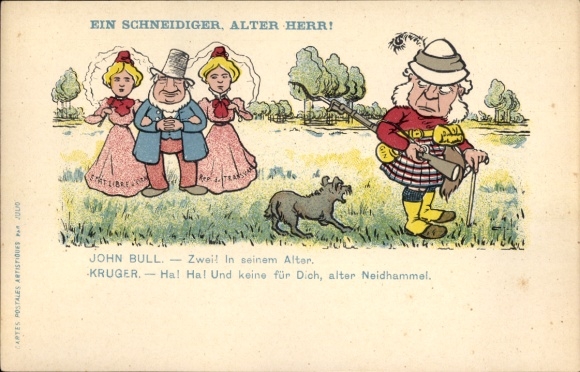 Artist Postcard Caricature, Dashing, Old Man, John Bull, Kruger