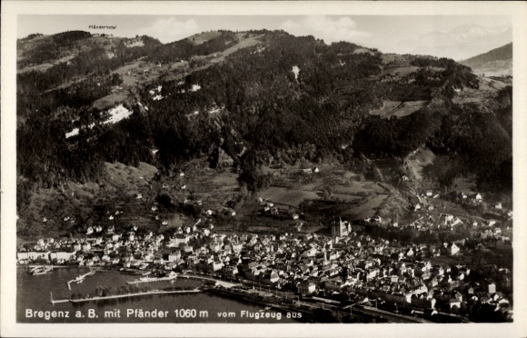 Postcard Bregenz on Lake Constance Vorarlberg, aerial view of Pfänder 1060 m, city view, aircraft photo
