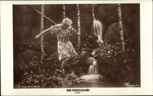 Ak Filmszene aus Die Nibelungen I Teil, Siegfried von Lanze durchstochen, Ross 673 5