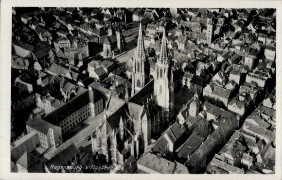 Postcard Regensburg on the Danube Upper Palatinate, aerial photograph, cathedral