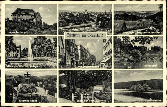 Postcard Iserlohn in the Märkisches Kreis, youth hostel, overall view, park facilities at the Seilersee, street section