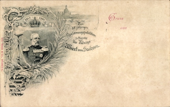 Ak König Albert von Sachsen, 25-jähriges Regierungsjubiläum 1873-1898, Wappen