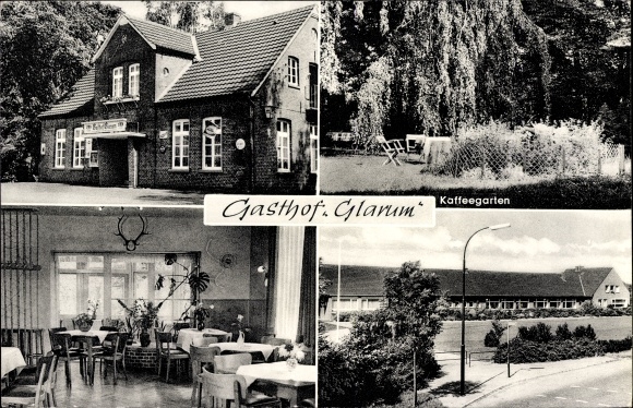 Postcard Grafschaft Schortens Friesland, Gasthof Glarum, coffee garden, club room, school