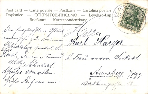 Ak Gelenau in het Ertsgebergte, Twee oude gebouwen, Koning Albert Heim, Victor Sontag uitgeverij