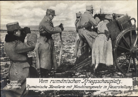 Postcard Romanian theater of war, Romanian cavalry with machine gun in firing position, I WW