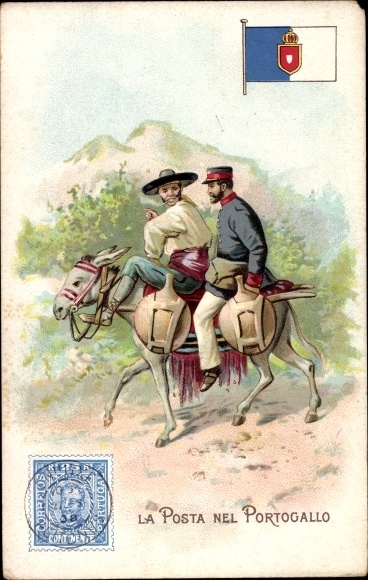 Stamp Postcard La Posta nel Portugal, Portugiesische Post, Lysoform Achille Brioschi Milan