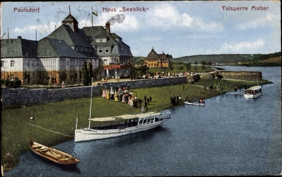Postcard Paulsdorf Malter Dippoldiswalde, Haus Seeblick, Dam