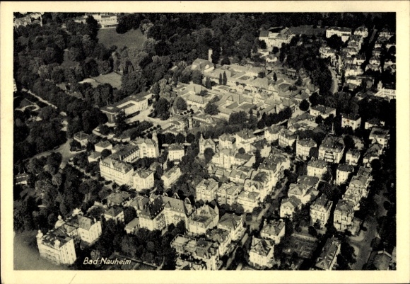 Postcard Bad Nauheim in Hesse, aerial view of building, park, city view
