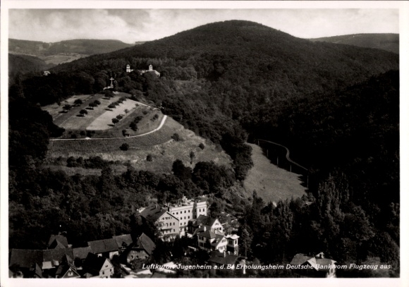 Ak Jugenheim an der Bergstraße Hessen, Luftaufnahme, Erholungsheim, Deutsche Bank, Flugzeugperspe