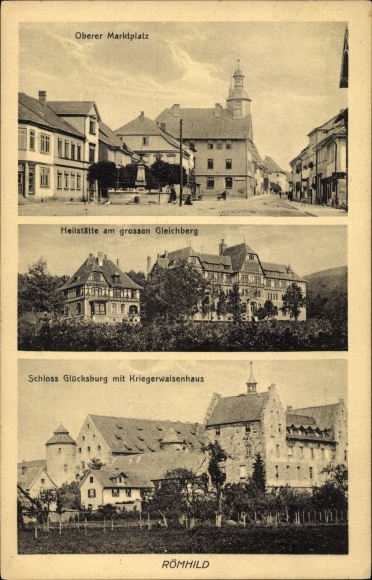 KP Römhild w Turyngii, rynek górny, sanatorium, zamek Glücksburg, wojenny sierociniec