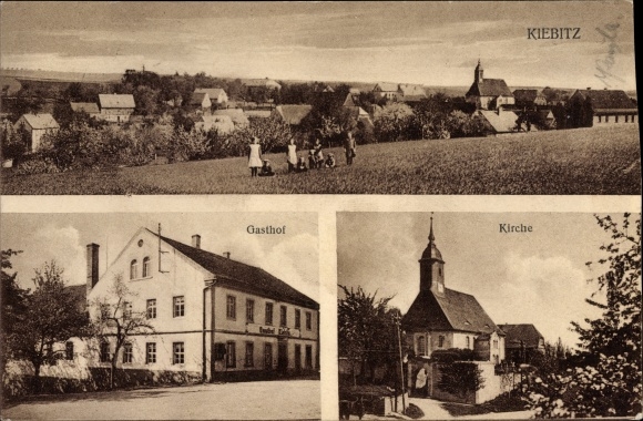 Ak Kiebitz Ostrau in Sachsen, Gesamtansicht, Gasthof, Kirche