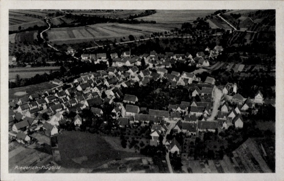 Postcard Riederich near Reutlingen, aerial view of the village, many roofs, rural surroundings