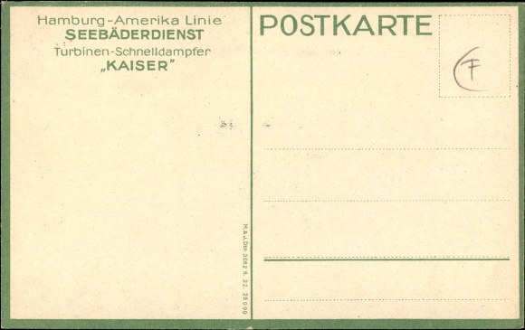 Postcard Steamer Kaiser, HAPAG Seebadedienst