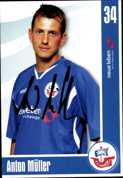 Autograph card footballer Anton Müller, FC Hansa Rostock, autograph