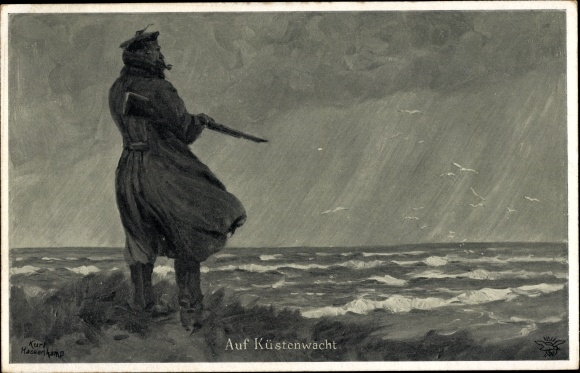Künstler Ak Hassenkamp, Curt, Auf Küstenwacht, Marineinfanterist, Matrose auf Wachtposten