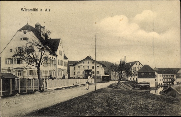 Postcard Wiesmühl an der Alz Engelsberg in Upper Bavaria, street section, houses
