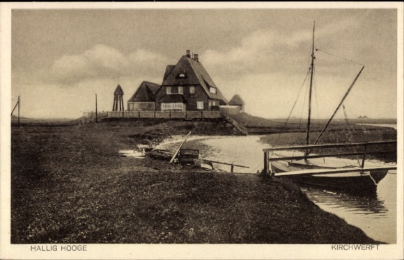 Ak Hallig Hooge in Noord-Friesland, Kirchwerft