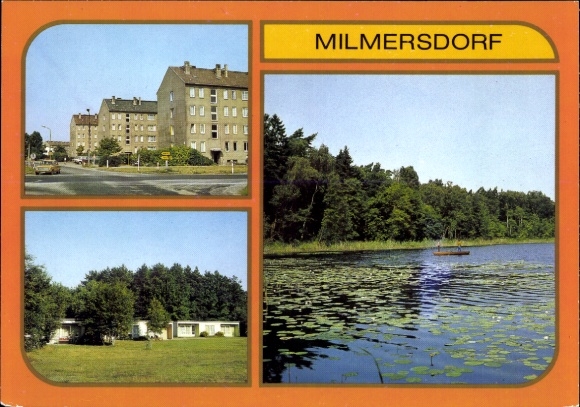 Ak Milmersdorf in der Uckermark, Drei Bilder: Neubauten, gemütliches Bungalow, Temnitzer See