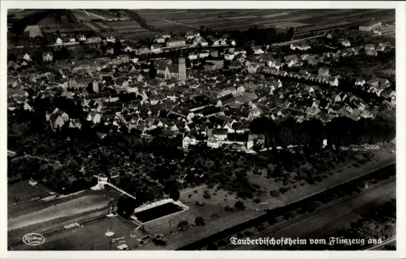 Postcard Tauberbischofsheim in Baden, aerial photograph