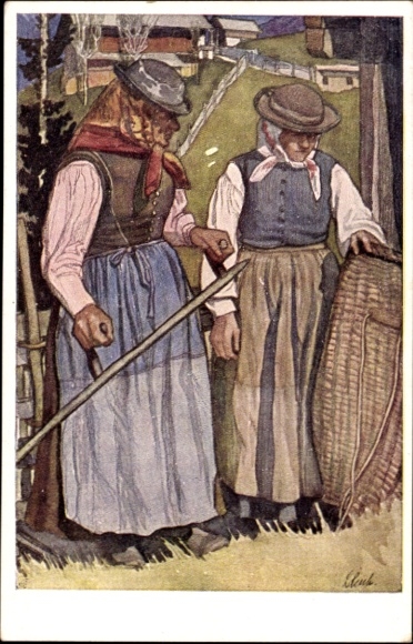 Artist Postcard Resch, Leopold, Carinthia Austria, Mäderin, Mowerin, Carinthian traditional costumes