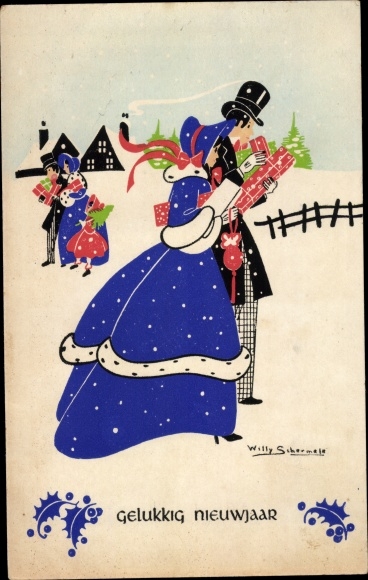 Artist Postcard Schermele, W., congratulations on the New Year, lovers, gifts