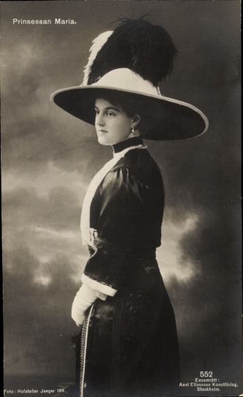 Ak Prinses Maria van Zweden, portret, hoed