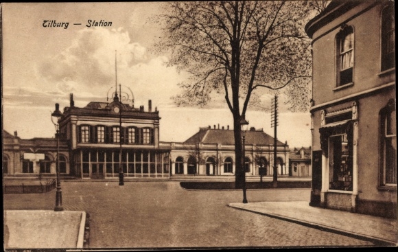 Postcard Tilburg North Brabant Netherlands, train station