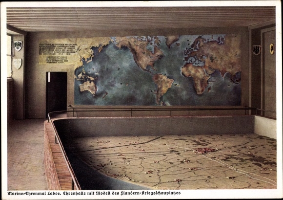 Postcard Laboe, Naval War Memorial, Hall of Honour, Model of the Flanders Theater of War