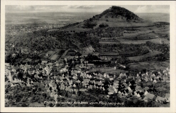 Postcard Eningen unter Achalm am Albtrauf, aerial photograph