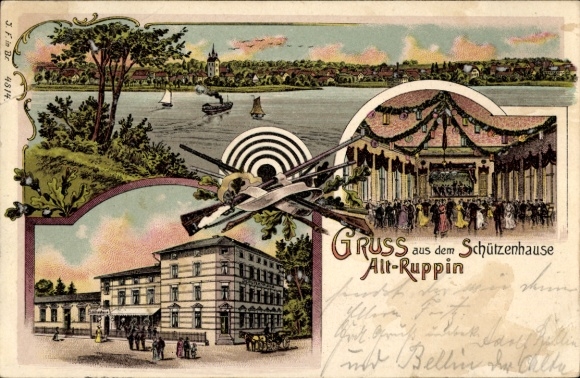 Chromo-Litho Altruppin Neuruppin in Brandenburg, Panorama, Schützenhaus, Hall