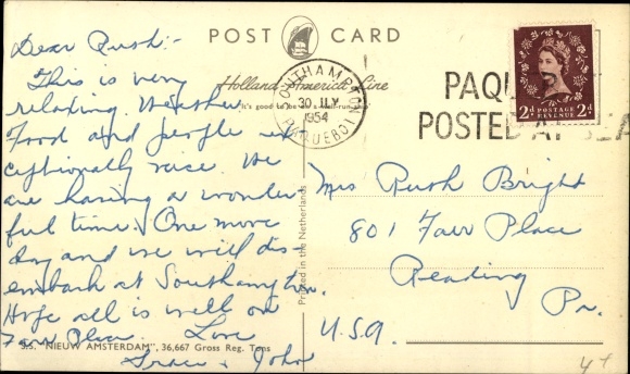 Postcard HAL Steam boat New Amsterdam, Holland-America Line