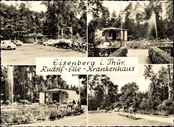 Postcard Eisenberg in Thuringia, Rudolf Elle hospital, park, building