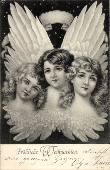 Postcard Merry Christmas, three angels