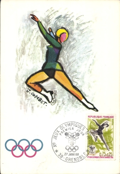 Maximum Artist Postcard Combet, J., Grenoble, Olympic Winter Games 1968, Figure Skating
