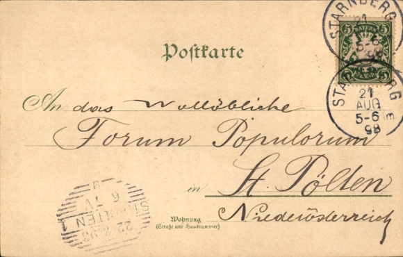 Chromo-Litho Possenhofen Pöcking in the district of Starnberg Upper Bavaria, Starnberg, Leoni, Berg Castle, steamer